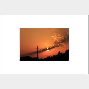 Kansas Orange Sunset with Power lines out in the Country. Posters and Art